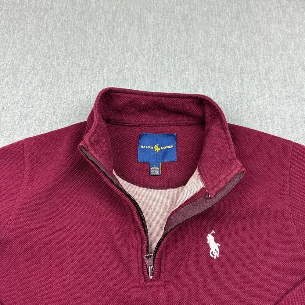 Polo Ralph Lauren Sweater Mens Large Red Pullover 1/4 Zip Made In Hong‎ Kong